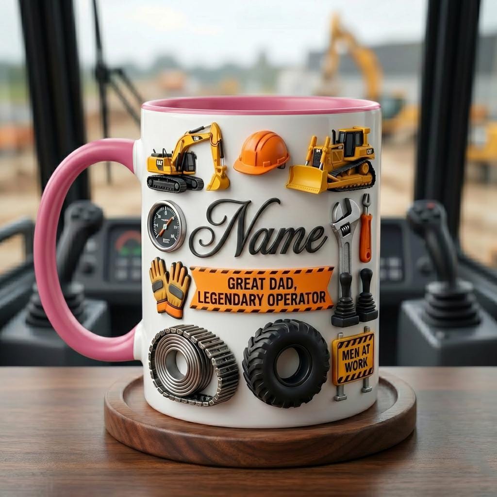 Heavy Equipment Operator Dad Mug 3D, Excavator Father's Day Gift, Faux 3D Effect