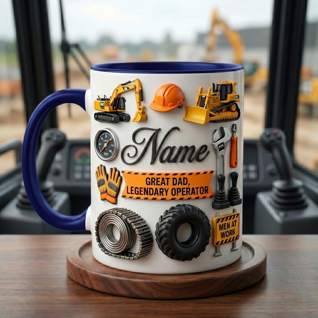 Heavy Equipment Operator Dad Mug 3D, Excavator Father's Day Gift, Faux 3D Effect