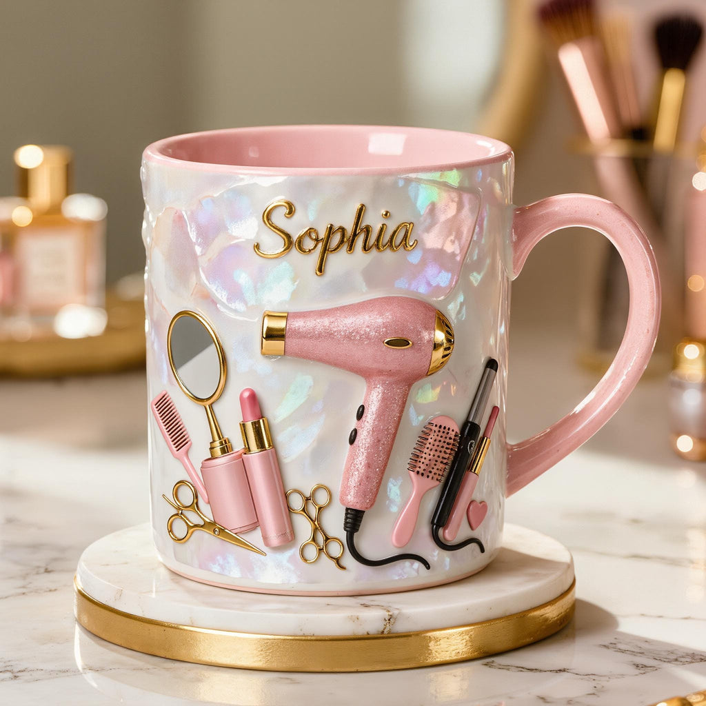 Personalized Beauty Mug with Name , Custom Hair Stylist Coffee Cup , Makeup Lover Gift , Salon Gift for Her , Cosmetology Mug