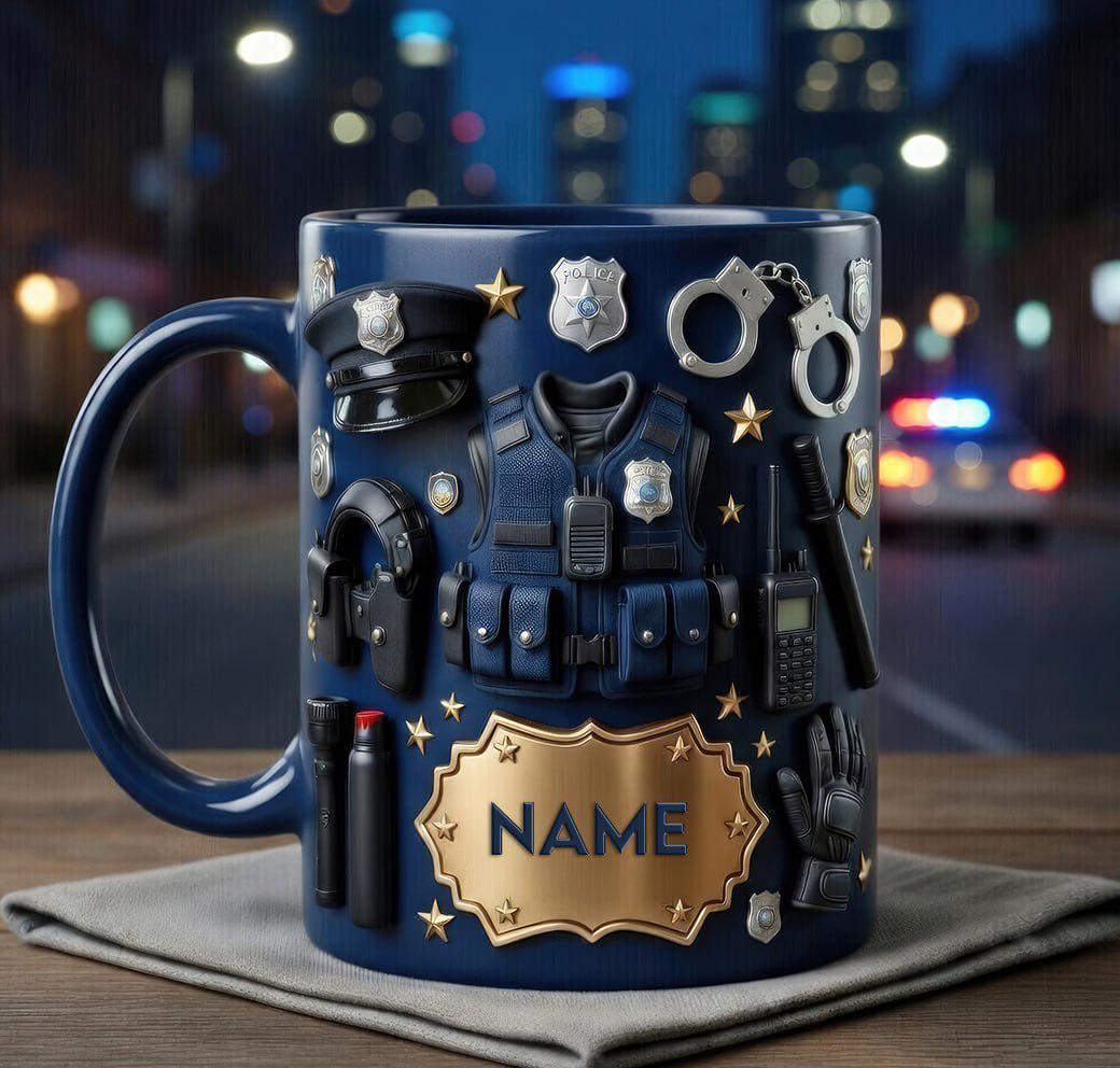 Personalized Police Uniform Mug 3D, Custom Name Cop Coffee Cup, Law Enforcement Gift