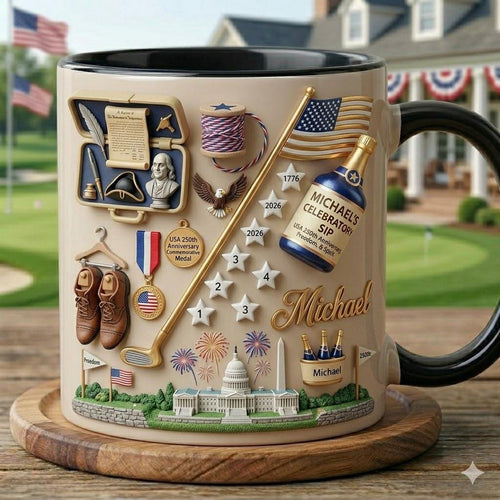 America 250th Anniversary Mug, Personalized Name Coffee Cup, USA Semiquincentennial Gift, 1776-2026 Patriotic Cup, Custom American Mug Gift