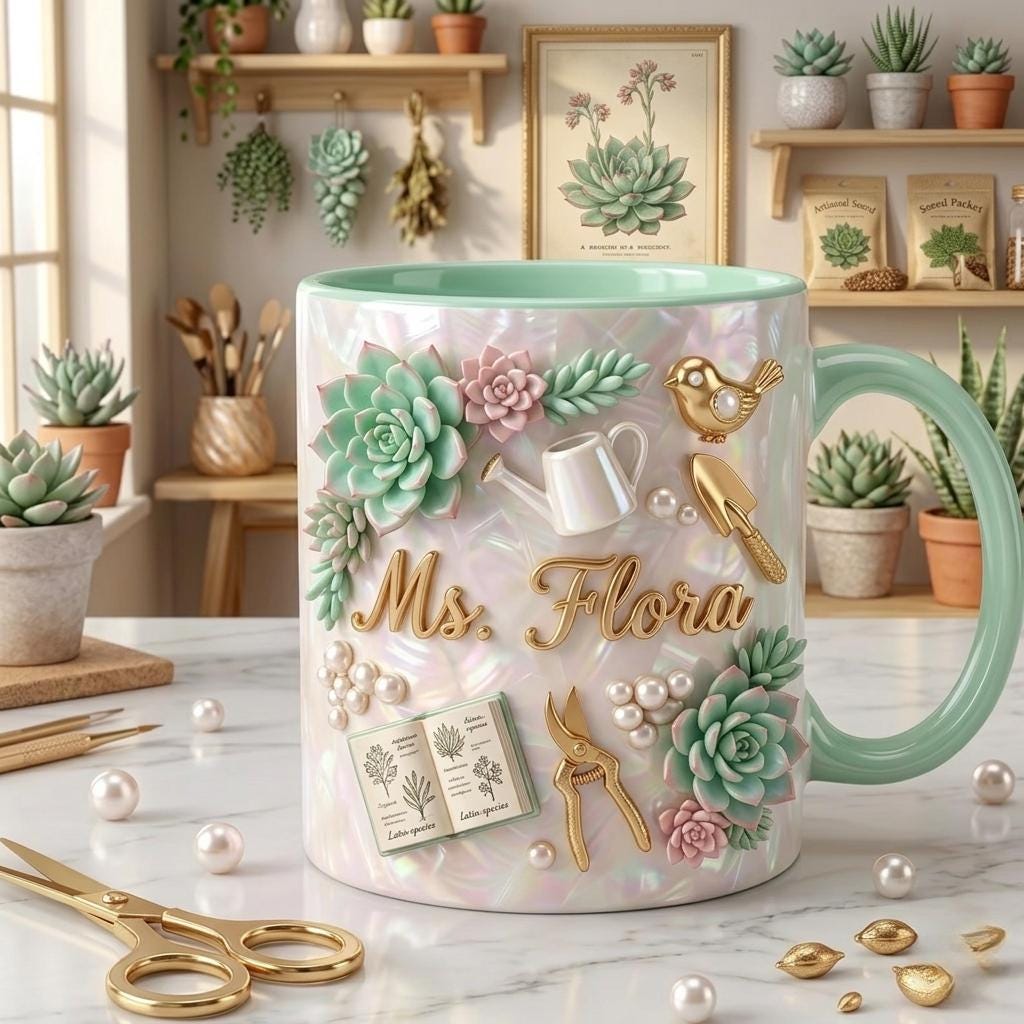 Personalized Gardening Mug with Name, Custom Garden Lover Coffee Mug, Floral Gift for Women, Cute Garden Tools Gift Cup