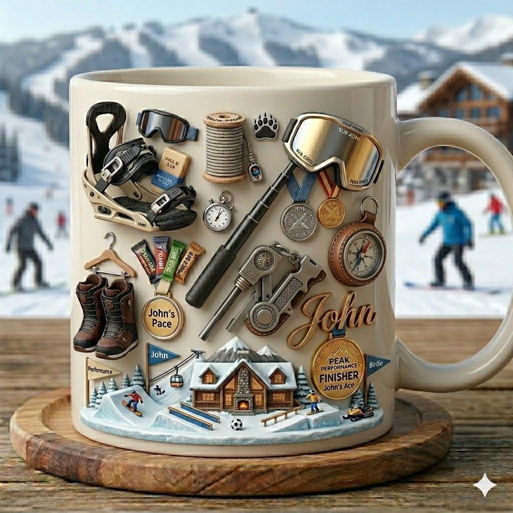 Snowboarding Mug Personalized Name Coffee Cup Custom Snowboarder Gift Winter Sports Mountain Lodge Decor 11oz 15oz Ceramic Skier Cup