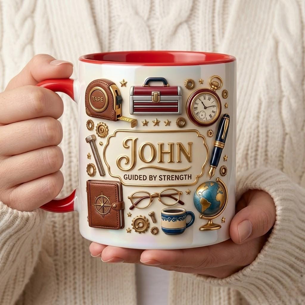 Personalized Dad Ceramic Mug, Custom Strong Hands Kind Heart Cup, Father Keepsake Gift