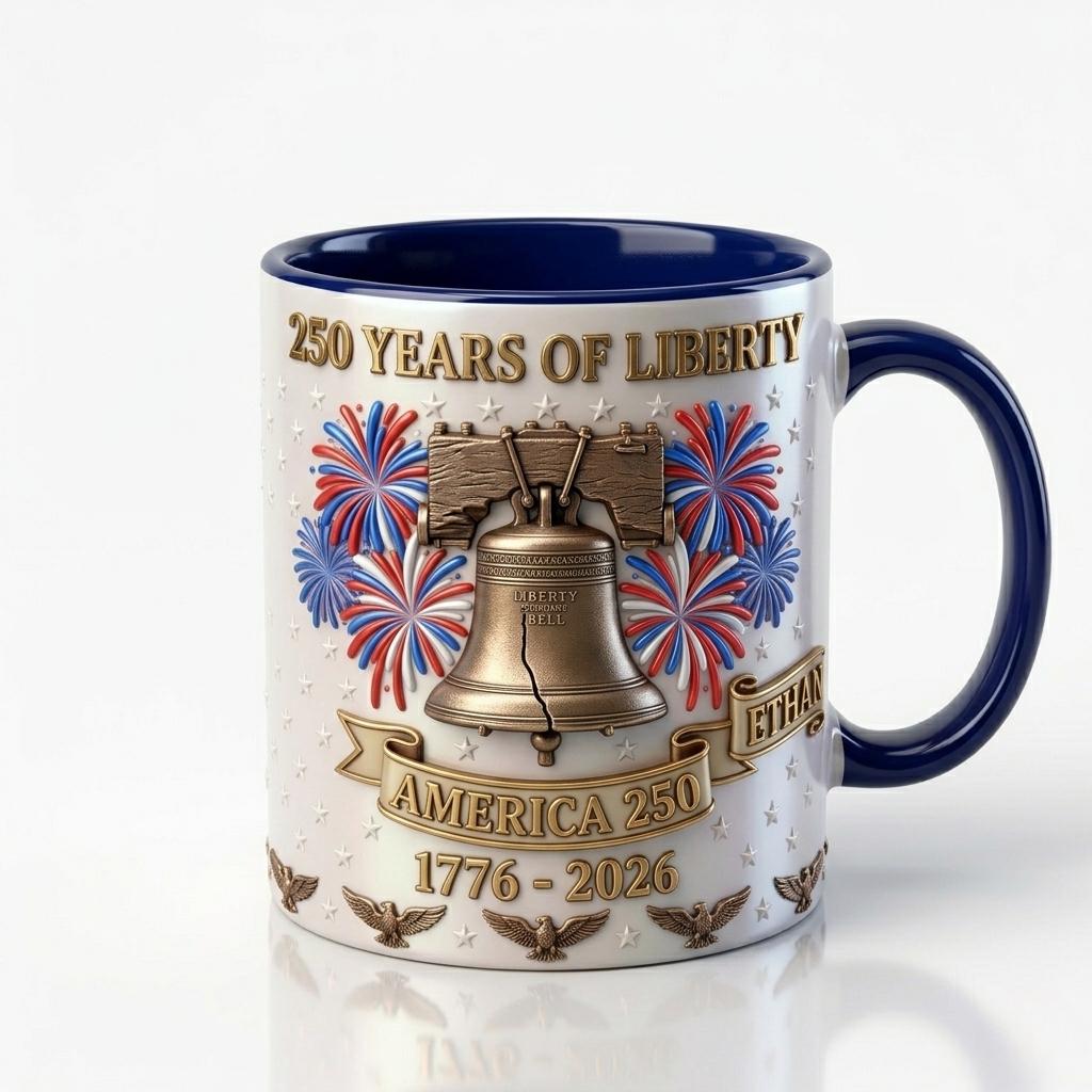 Personalized 250 Years of Liberty Mug, Custom American Eagle Mug with Name, USA Patriotic Coffee Cup, Independence Day Gift 1776-2026