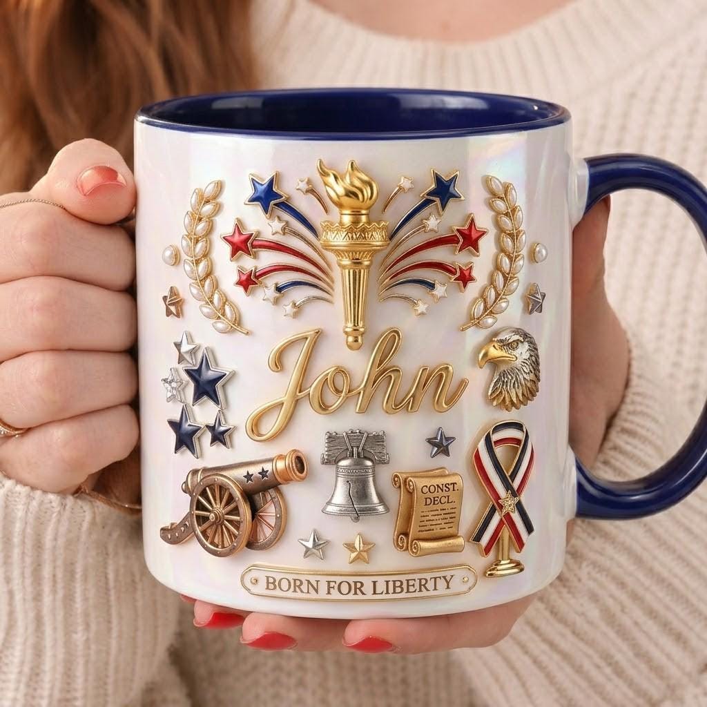 Personalized Patriotic Ceramic Mug, Custom Freedom Shines Bright Cup, USA Gift for Dad
