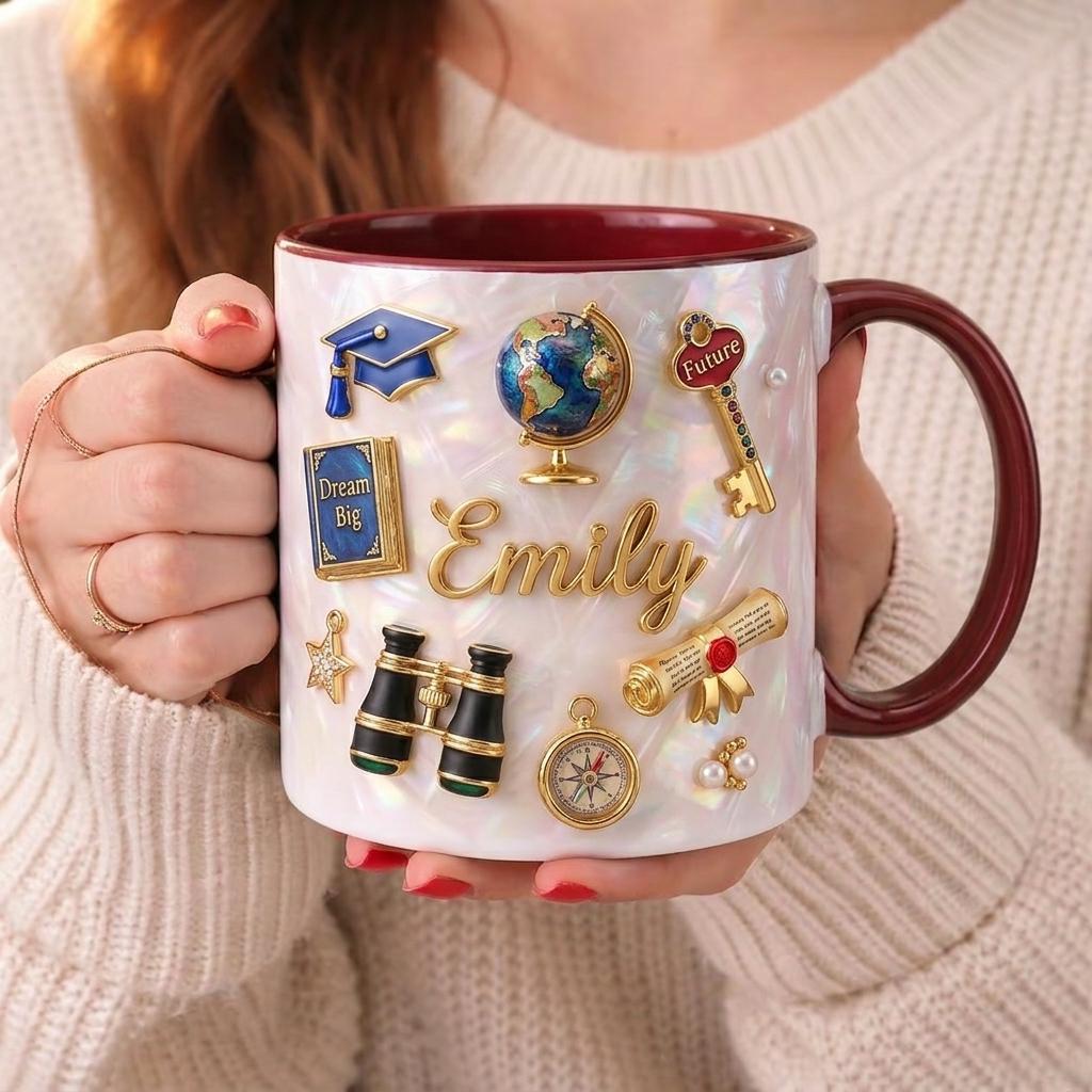 Personalized Graduation Mug with Name, Custom Grad Coffee Mug, College Graduate Gift, Class of 2026 Gift, Cute Student Mug