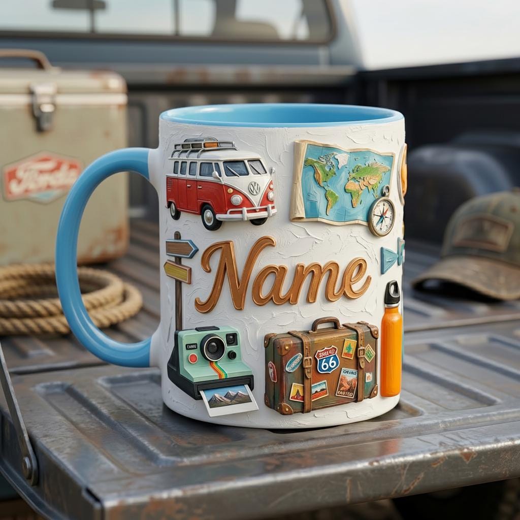 Road Trip Mug 3D, Faux Oil Painting Effect, Scenic Route Coffee Cup, Travel Gift, Wanderlust Mug