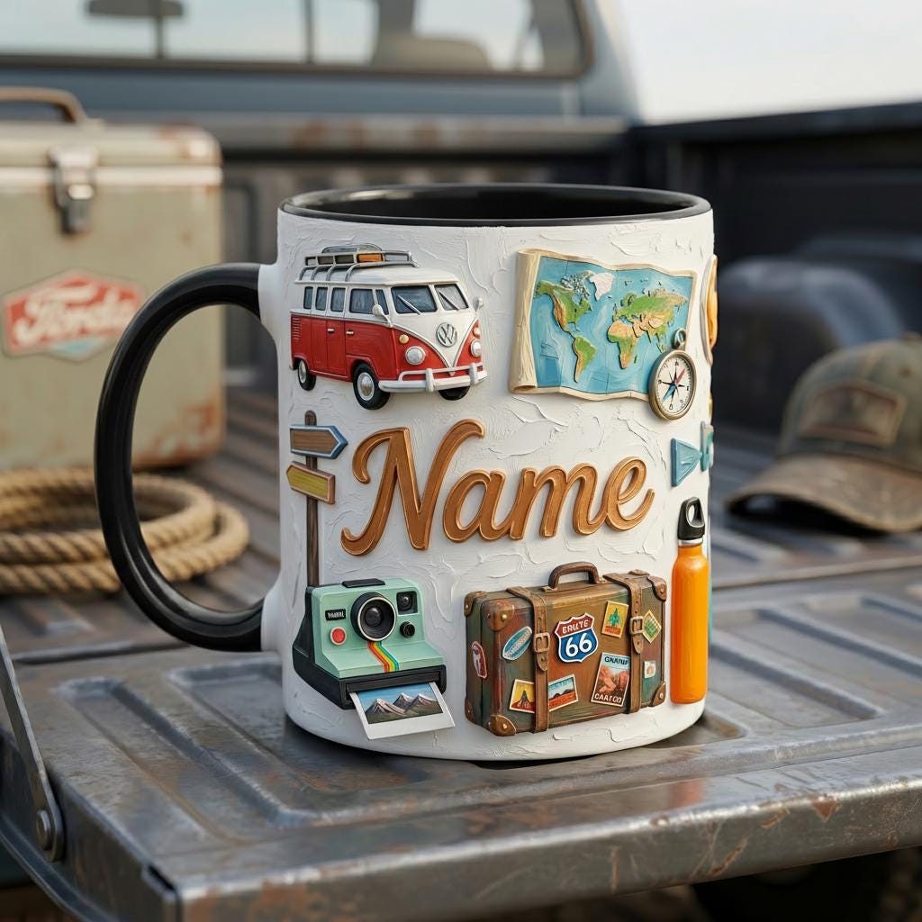Road Trip Mug 3D, Faux Oil Painting Effect, Scenic Route Coffee Cup, Travel Gift, Wanderlust Mug