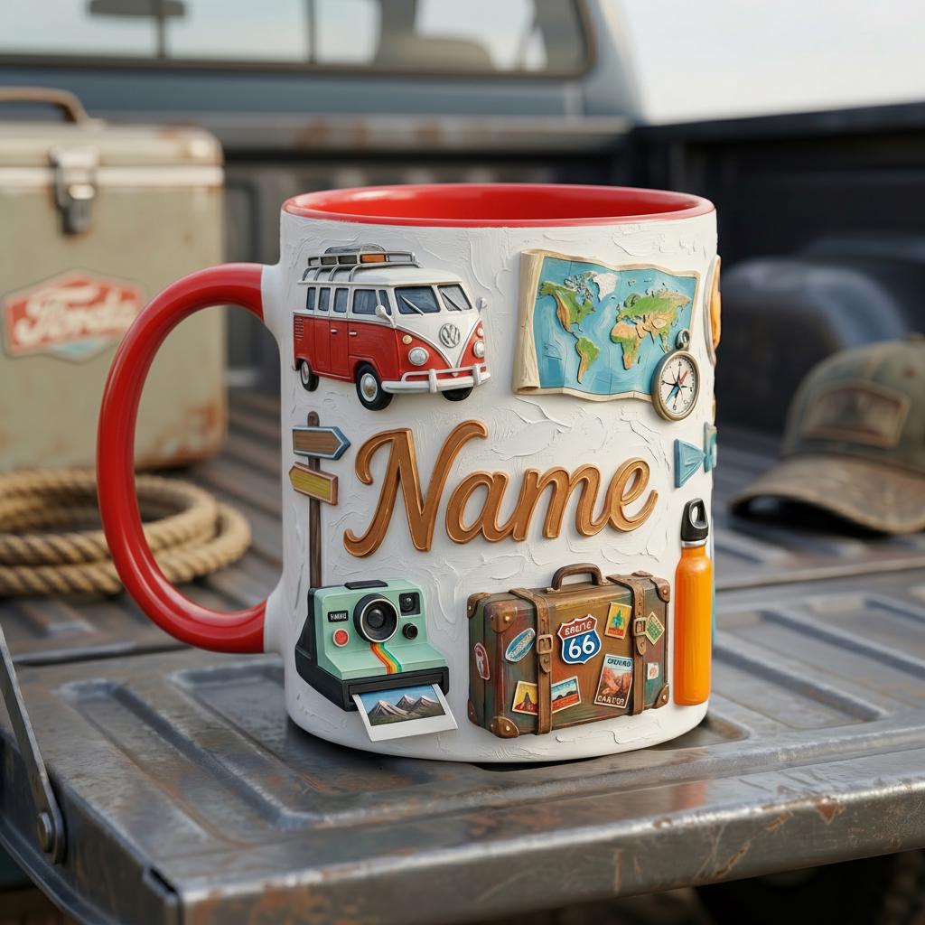 Road Trip Mug 3D, Faux Oil Painting Effect, Scenic Route Coffee Cup, Travel Gift, Wanderlust Mug