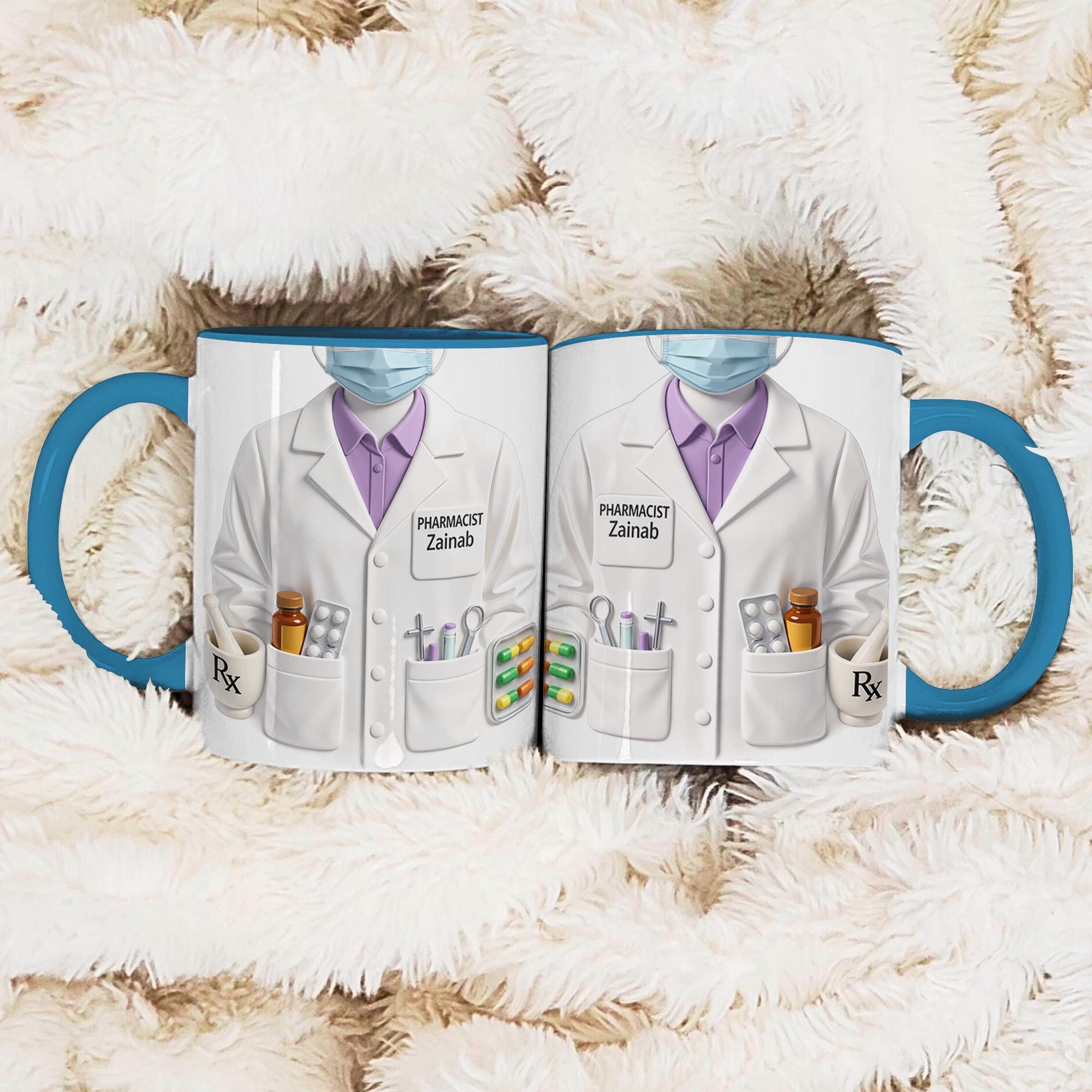 Personalized Pharmacist Mug Gift, Custom Name Pharmacy Coffee Cup, Medical Coat Design, Gift for Pharmacist Her