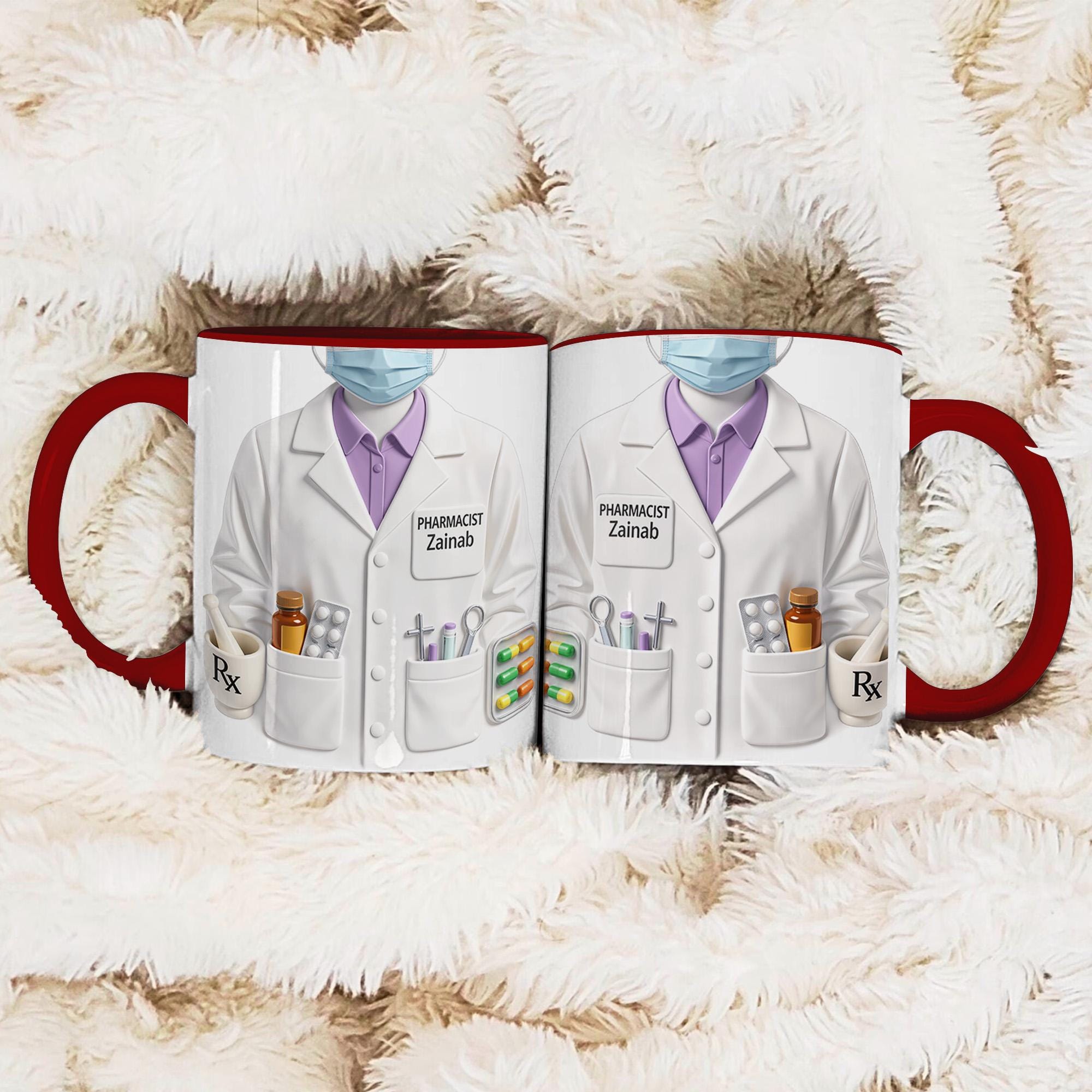 Personalized Pharmacist Mug Gift, Custom Name Pharmacy Coffee Cup, Medical Coat Design, Gift for Pharmacist Her