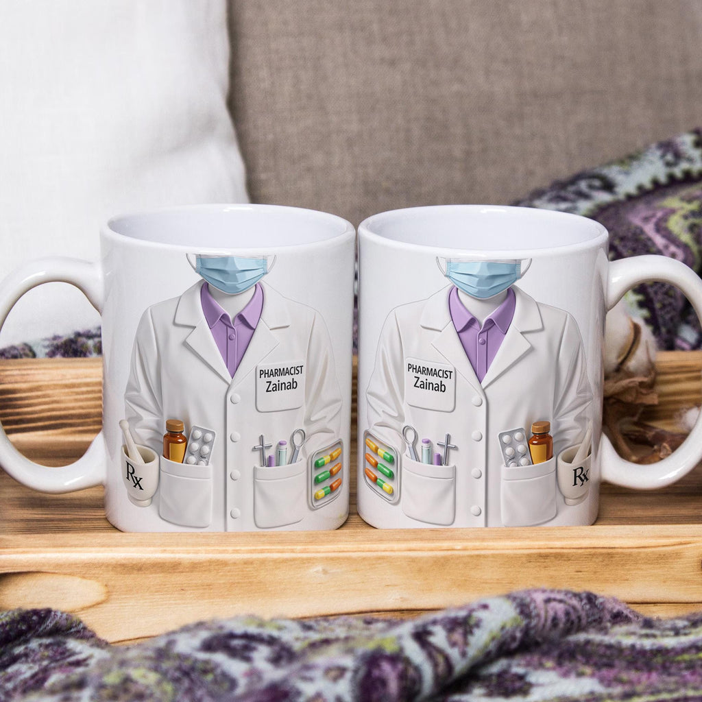 Personalized Pharmacist Mug Gift, Custom Name Pharmacy Coffee Cup, Medical Coat Design, Gift for Pharmacist Her
