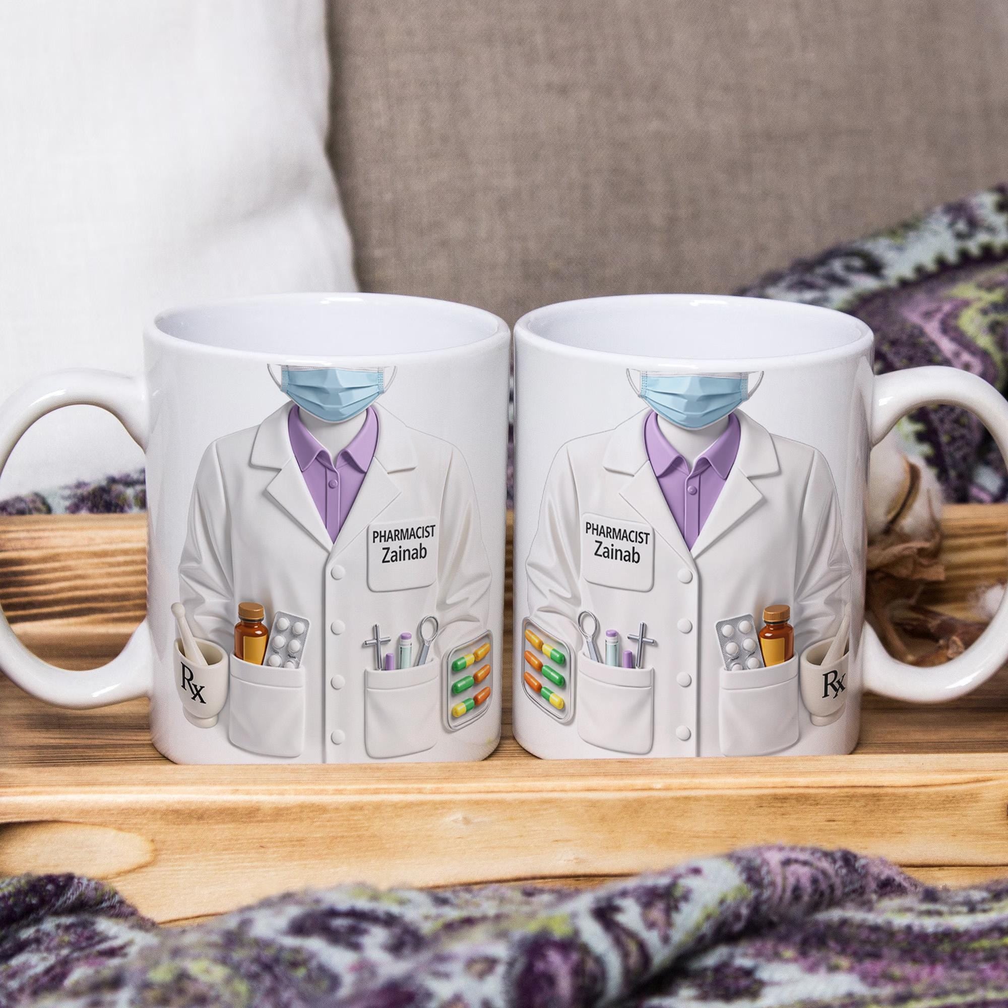 Personalized Pharmacist Mug Gift, Custom Name Pharmacy Coffee Cup, Medical Coat Design, Gift for Pharmacist Her