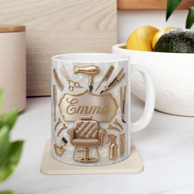 Personalized Hair Stylist 3D Effect Coffee Mug , Custom Hairdresser Coffee Cup, Gift for Salon Owner, Birthday Gift for Her, Grad Gifts