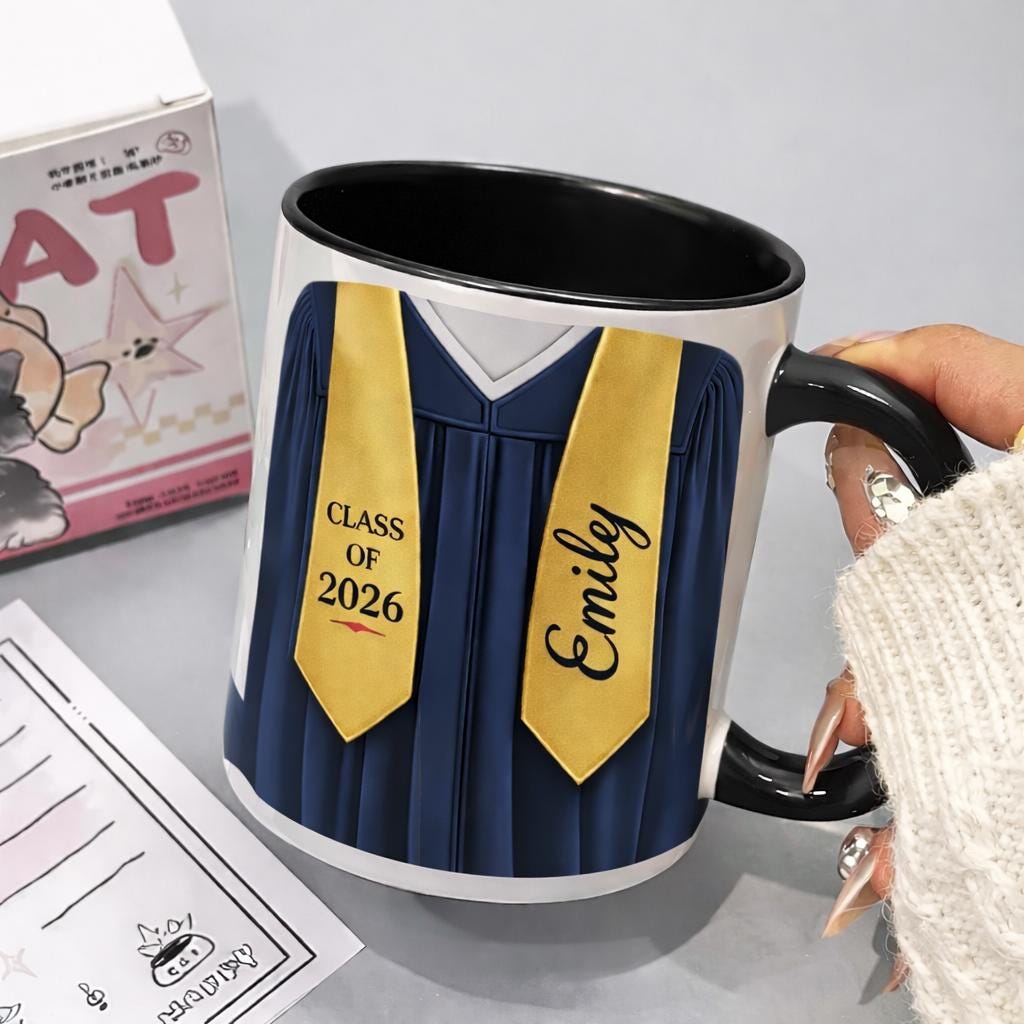 Personalized Name Graduation Mug, Class of 2026, Senior Gift Idea, Faux 3D Ceramic Mug