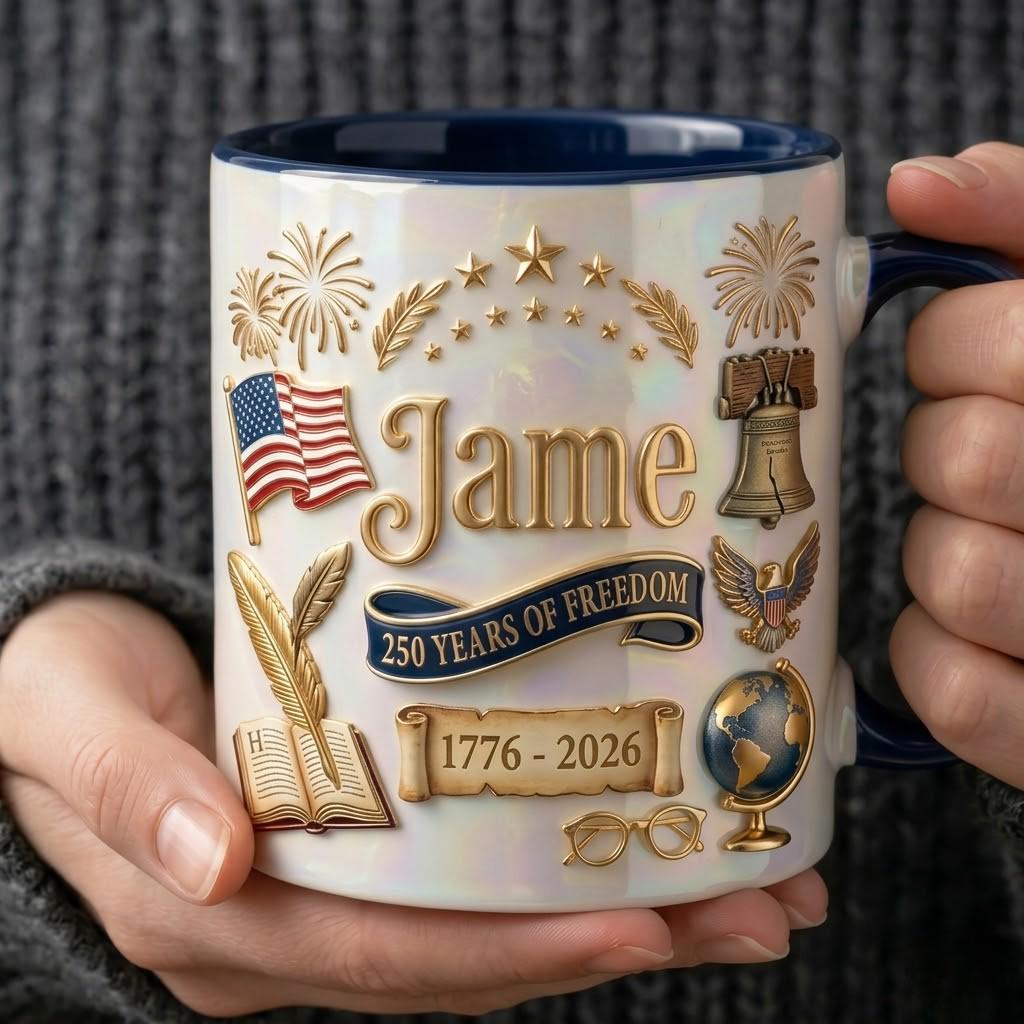 Personalized 250th Anniversary America Mug, Custom Patriotic Ceramic Cup, 1776 2026 Freedom History Gift