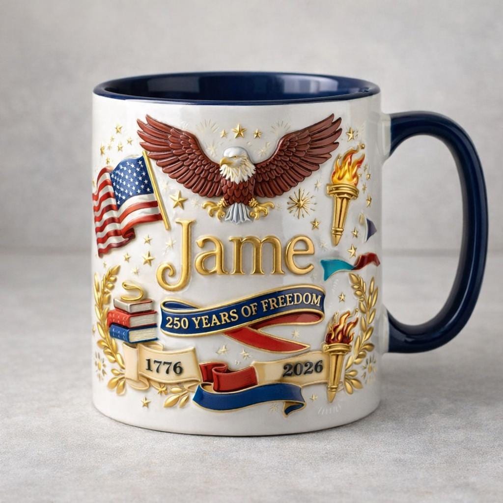 Personalized 250th Anniversary America Mug, Custom Patriotic Ceramic Cup, 1776 2026 Freedom History Gift