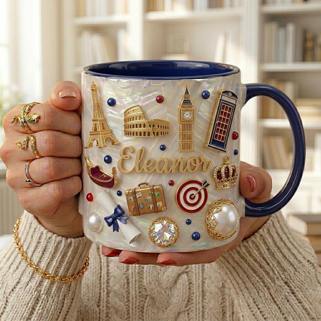 Personalized Travel Mug with Name, Europe Vacation Gift for Her, Paris London Lover Coffee Cup, Custom Wanderlust Mug