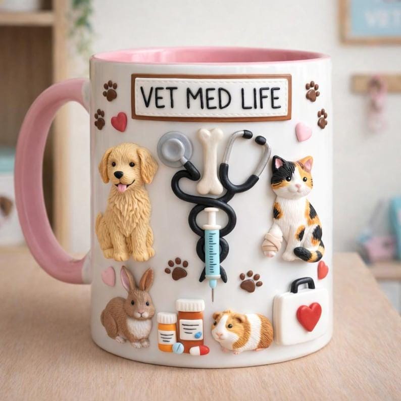 Personalized Veterinarian Mug, Custom DVM Name Coffee Cup, Cute Vet Gift for Animal Doctor, Veterinary Appreciation
