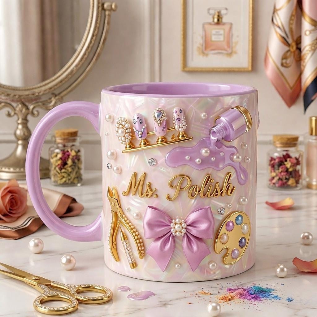 Luxury Nail Tech Mug Personalized Name, Nail Artist Gift, 3D Nail Art Coffee Mug, Manicurist Gift, Beauty Salon Mug