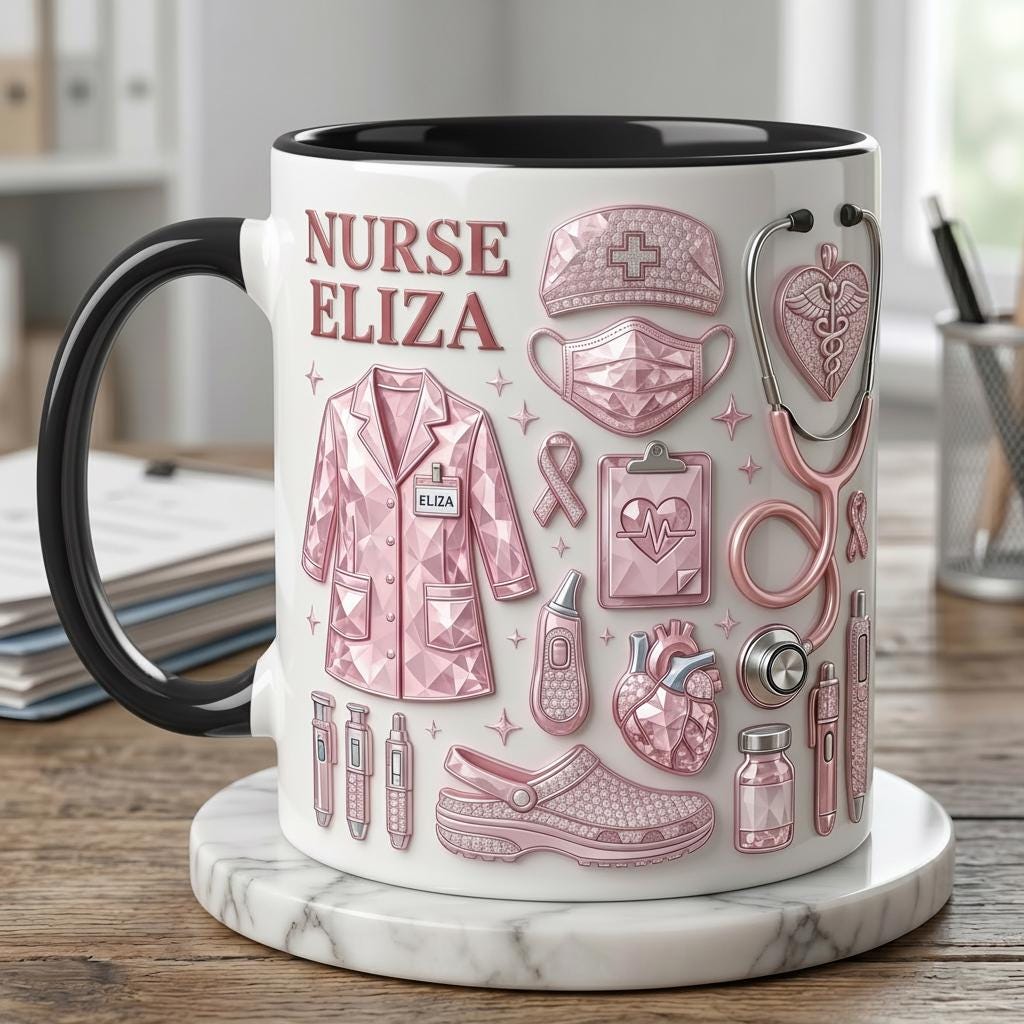 Personalized Nurse Life 3D Embossed Ceramic Mug, Nurse Gift, Coffee Cup