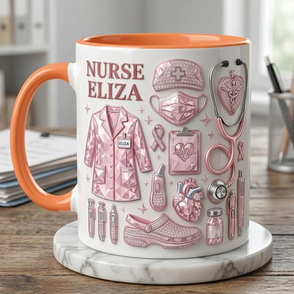 Personalized Nurse Life 3D Embossed Ceramic Mug, Nurse Gift, Coffee Cup