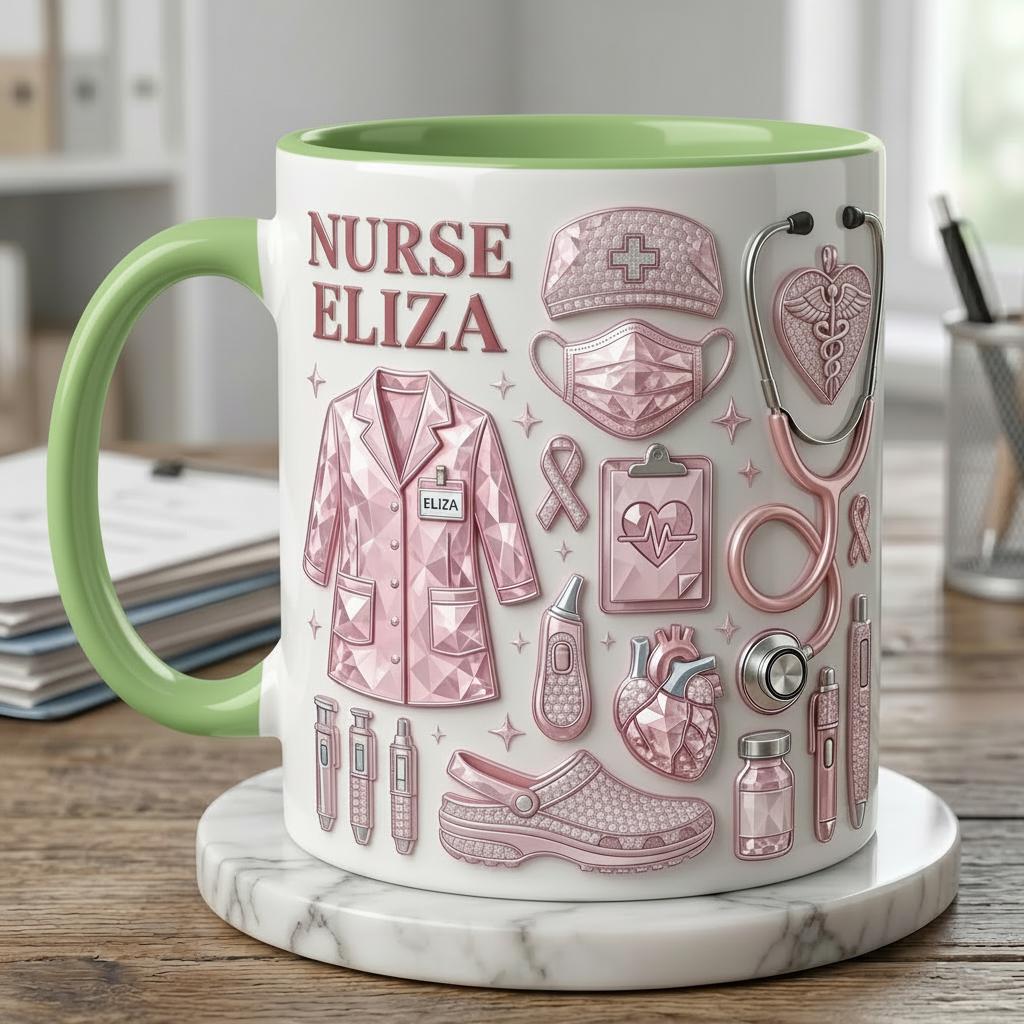 Personalized Nurse Life 3D Embossed Ceramic Mug, Nurse Gift, Coffee Cup