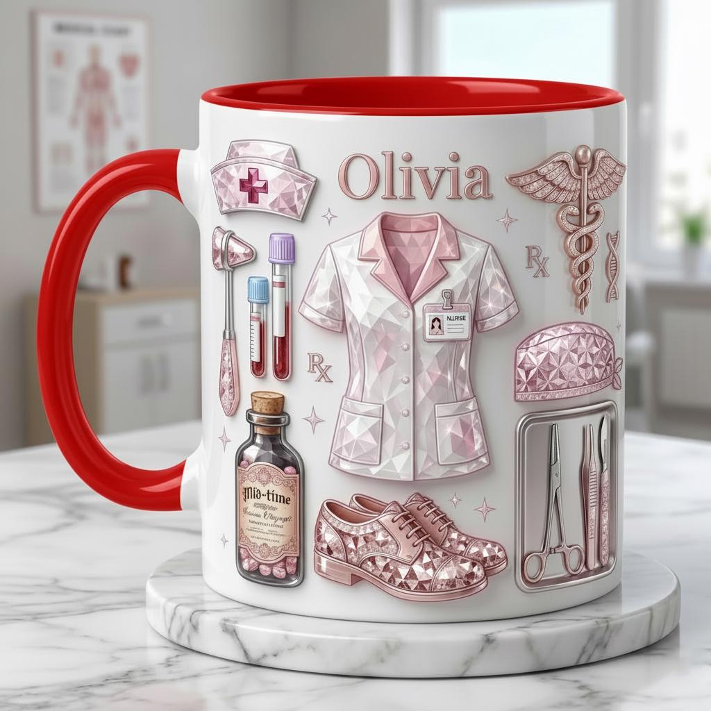 Personalized Nurse Life Coffee Cup 3D Embossed, RN Appreciation Gift, Faux 3D Effect Mug