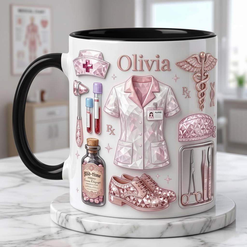 Personalized Nurse Life Coffee Cup 3D Embossed, RN Appreciation Gift, Faux 3D Effect Mug