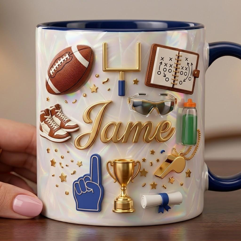 Personalized Football Ceramic Mug, Cup for Coach Player Fan, Sports Theme Coffee Mug Gift
