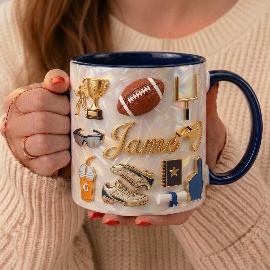 Personalized Football Ceramic Mug, Cup for Coach Player Fan, Sports Theme Coffee Mug Gift