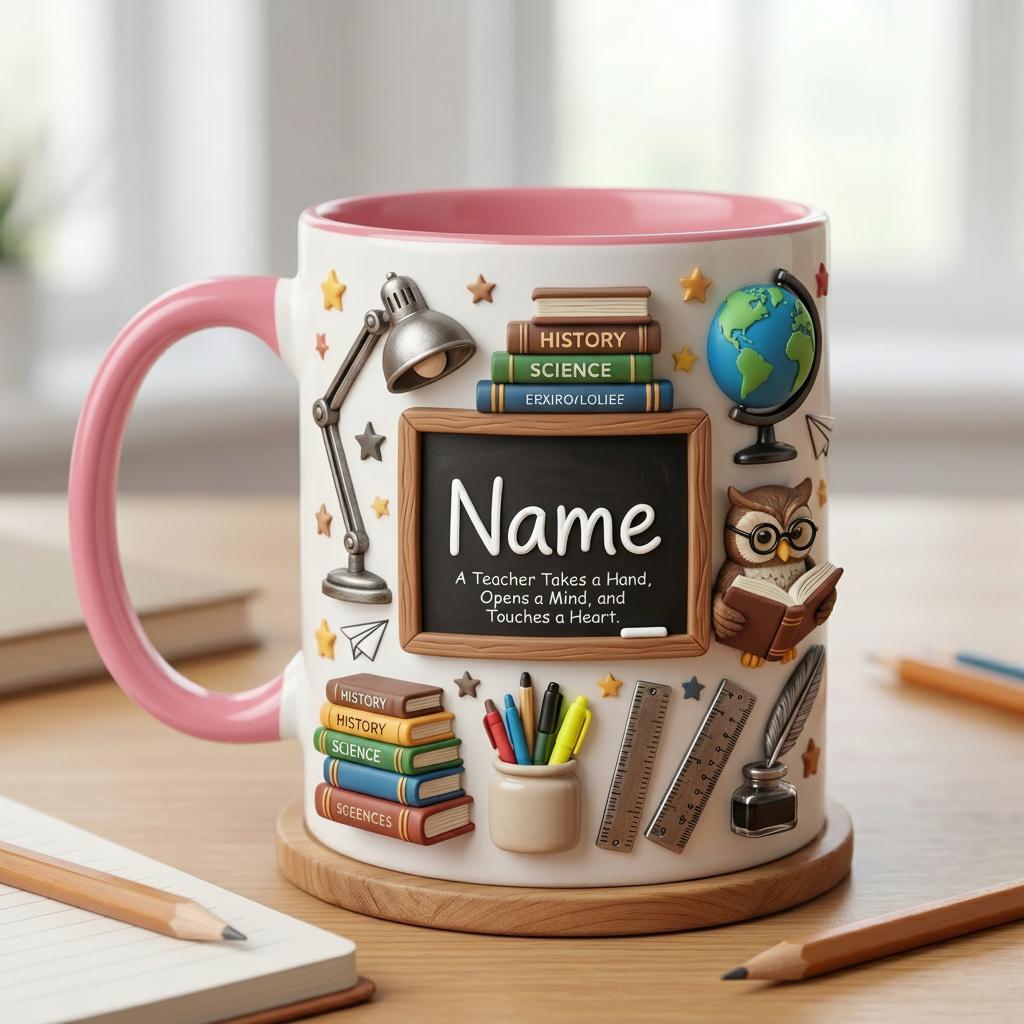 Personalized Teacher Mug with Name, Faux 3D Effect Mug, First Day School Gift
