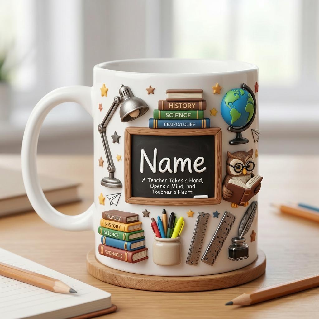 Personalized Teacher Mug with Name, Faux 3D Effect Mug, First Day School Gift
