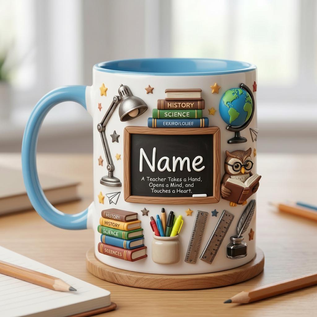 Personalized Teacher Mug with Name, Faux 3D Effect Mug, First Day School Gift