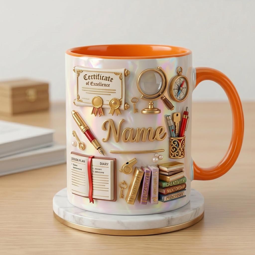 Personalized Teacher Mug with Name, Faux 3D Effect Mug, Classroom Decor Gift