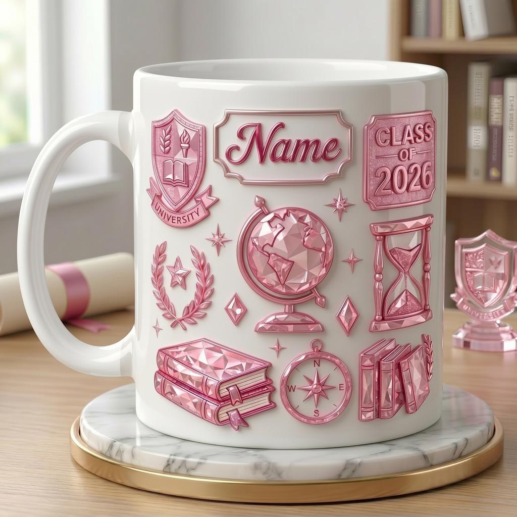 Personalized Graduation Mug 3D, Class of 2026 Custom Name Ceramic Coffee Cup