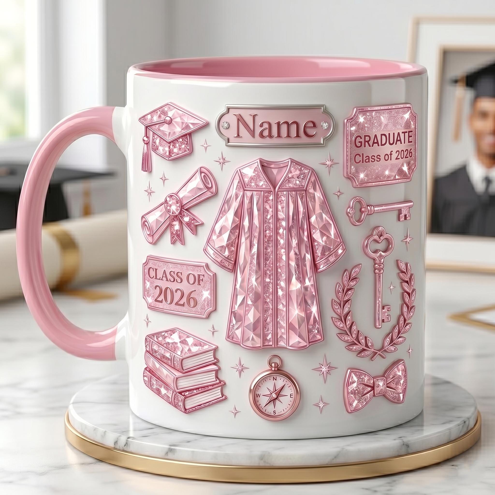 Personalized Graduation Mug Class Of 2026 Custom Name, Faux 3D Effect Mug Grad Gift