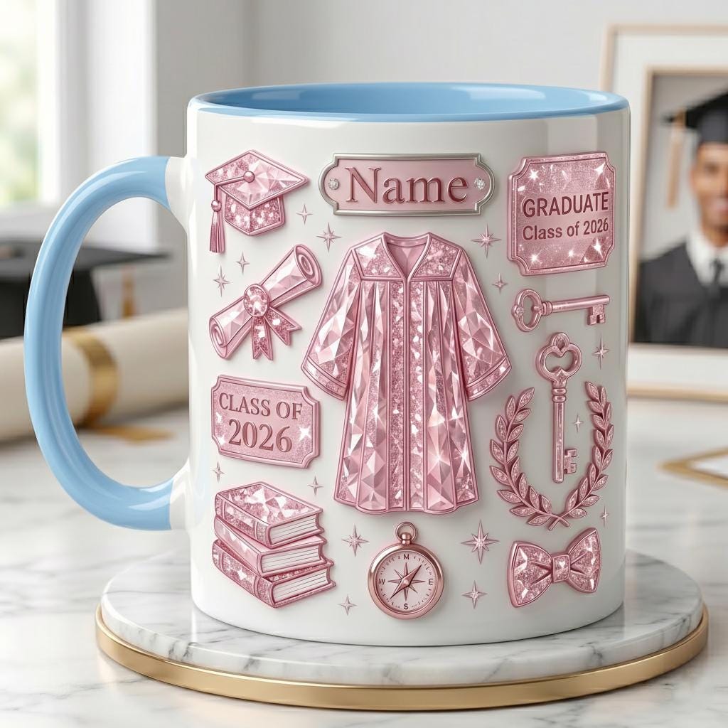 Personalized Graduation Mug Class Of 2026 Custom Name, Faux 3D Effect Mug Grad Gift