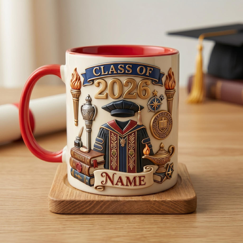 Personalized Graduation 2026 Mug 3D, Custom Name Grad Gift, Ceramic Coffee Cup