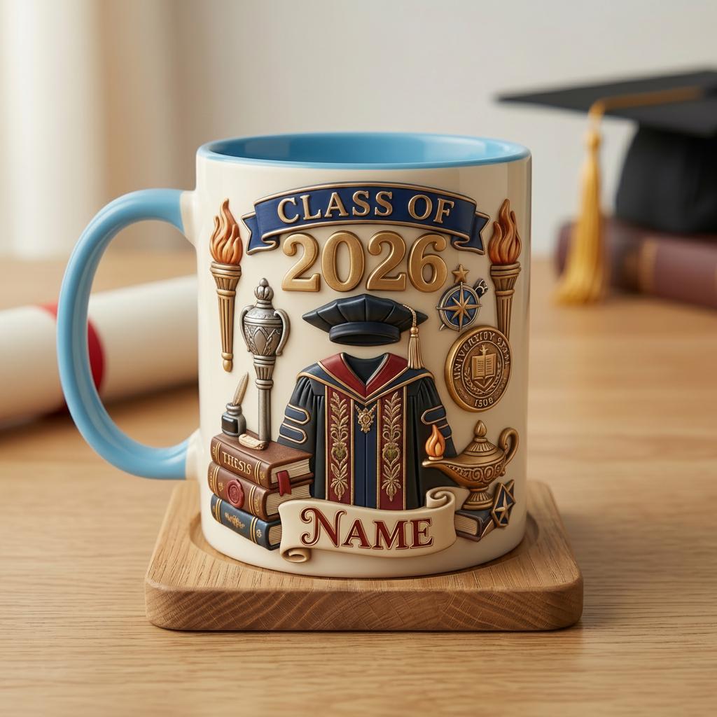 Personalized Graduation 2026 Mug 3D, Custom Name Grad Gift, Ceramic Coffee Cup