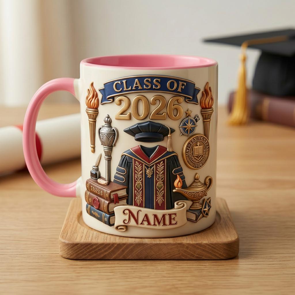 Personalized Graduation 2026 Mug 3D, Custom Name Grad Gift, Ceramic Coffee Cup