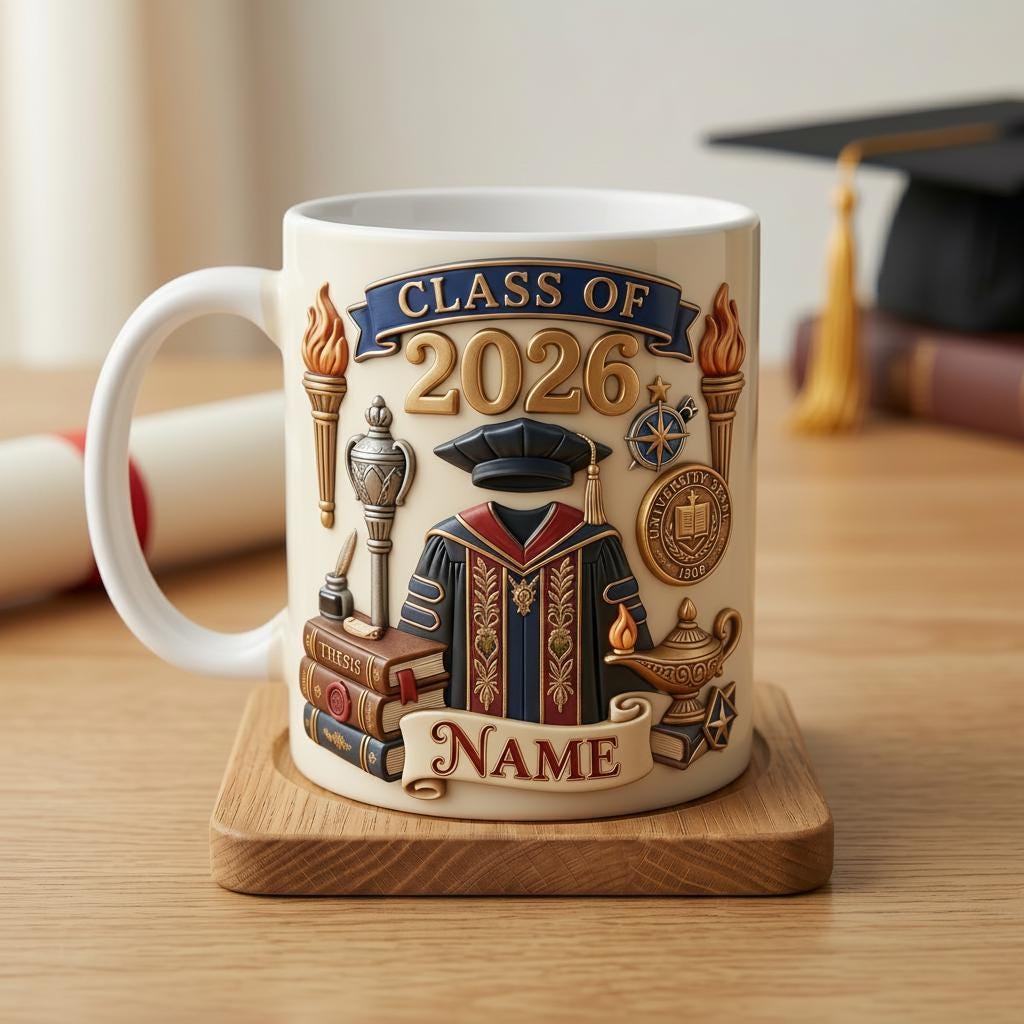 Personalized Graduation 2026 Mug 3D, Custom Name Grad Gift, Ceramic Coffee Cup