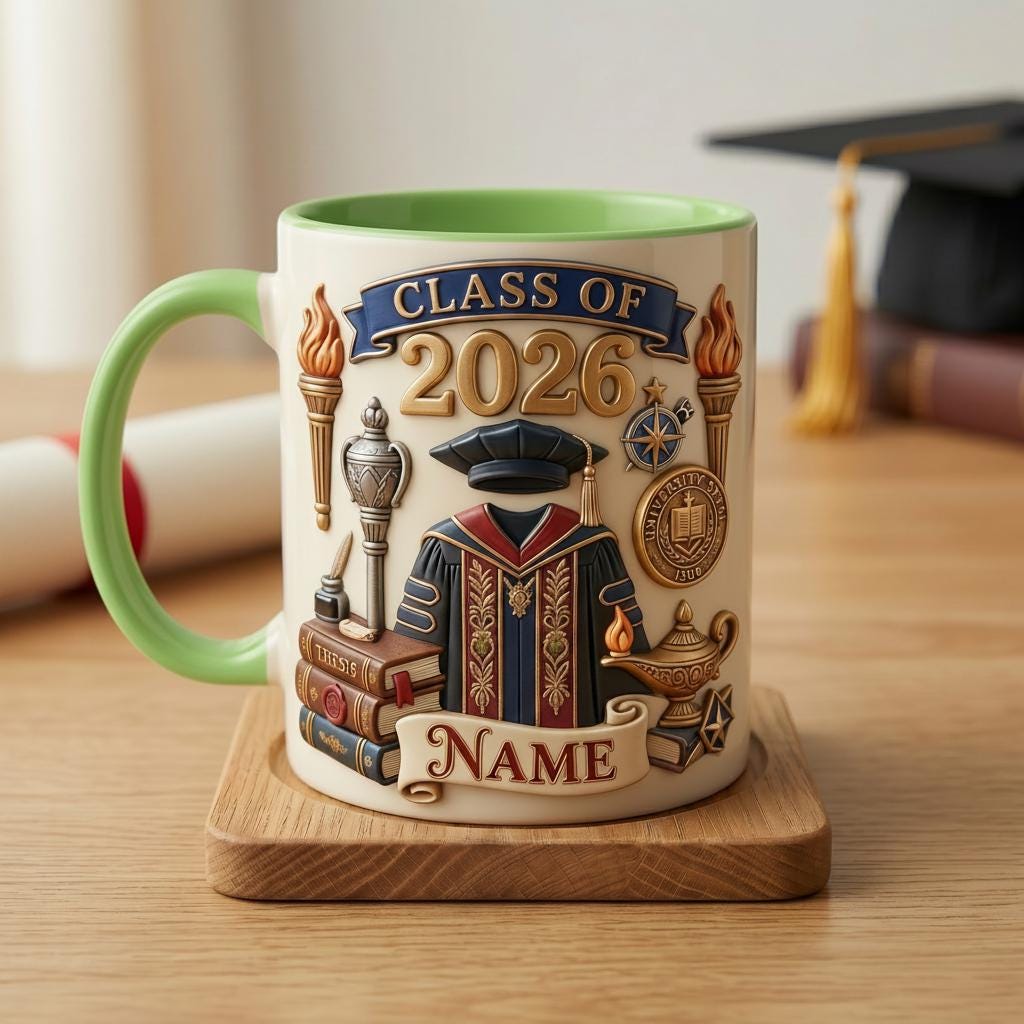 Personalized Graduation 2026 Mug 3D, Custom Name Grad Gift, Ceramic Coffee Cup