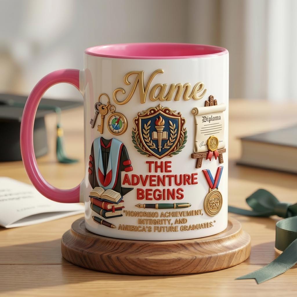 Personalized Graduation 2026 Mug 3D, Custom Name Diploma Design, Faux 3D Effect