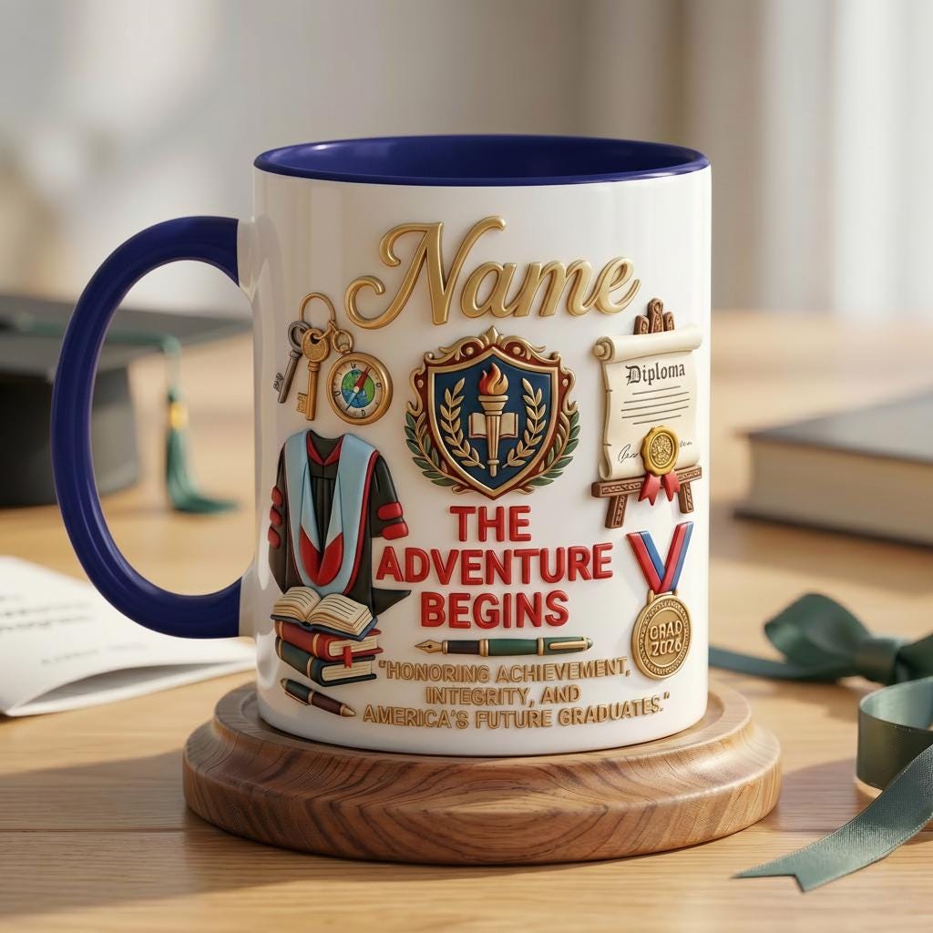 Personalized Graduation 2026 Mug 3D, Custom Name Diploma Design, Faux 3D Effect