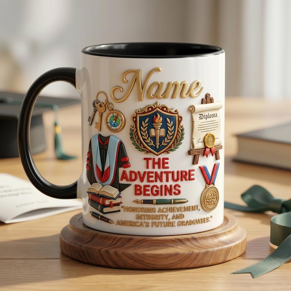 Personalized Graduation 2026 Mug 3D, Custom Name Diploma Design, Faux 3D Effect