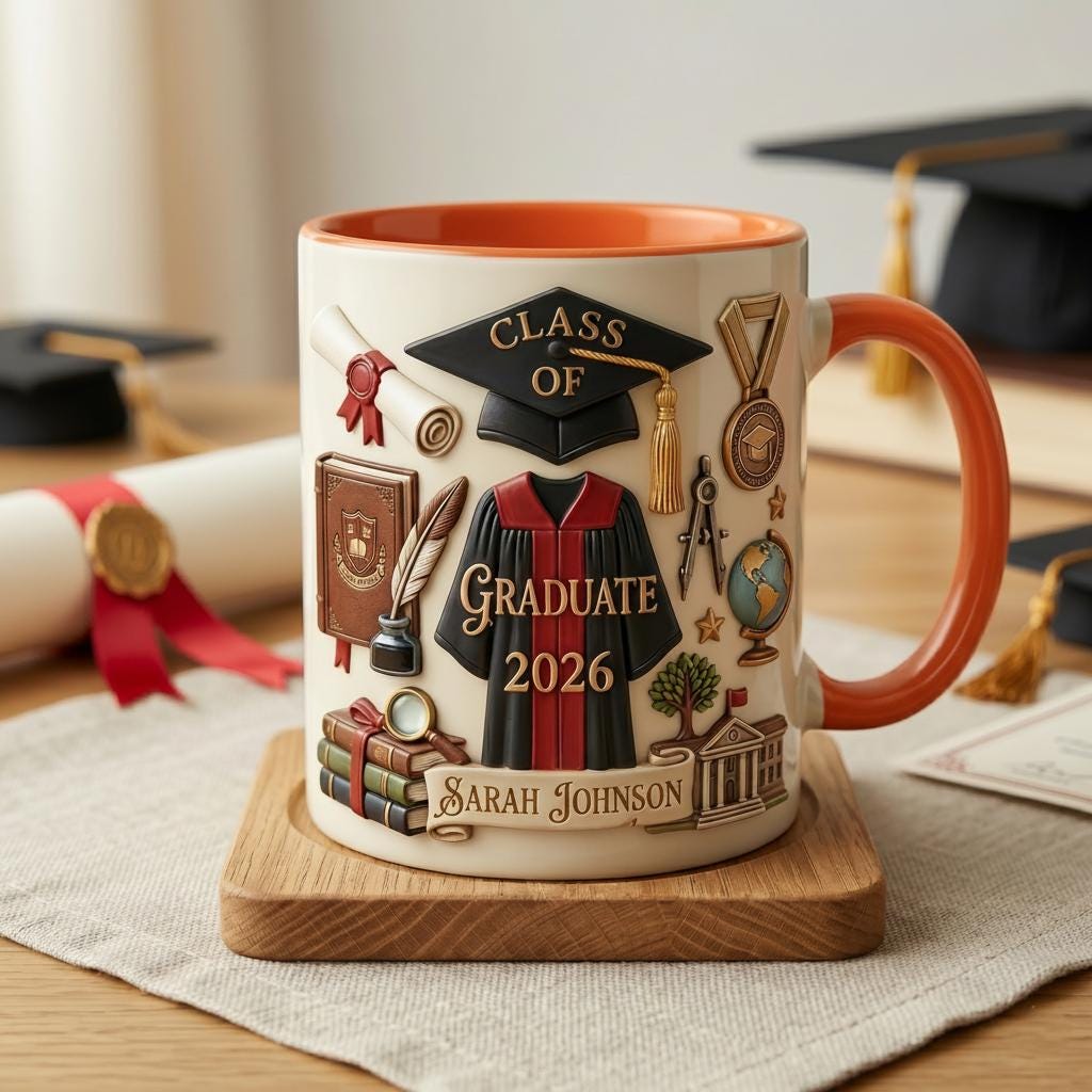 Personalized Graduation 2026 Mug 3D, Faux 3D Effect Ceramic Senior Celebration Gift