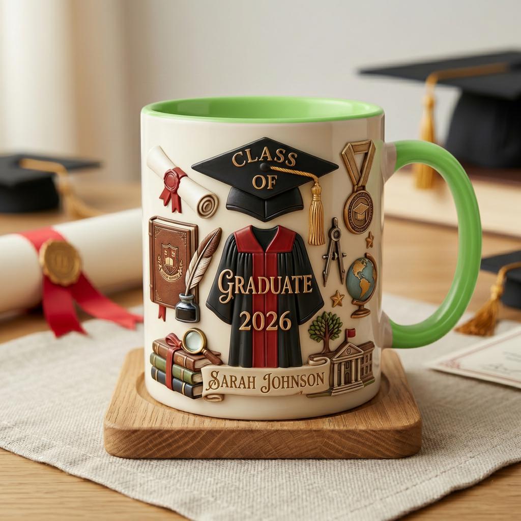 Personalized Graduation 2026 Mug 3D, Faux 3D Effect Ceramic Senior Celebration Gift