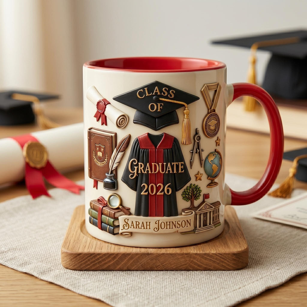 Personalized Graduation 2026 Mug 3D, Faux 3D Effect Ceramic Senior Celebration Gift